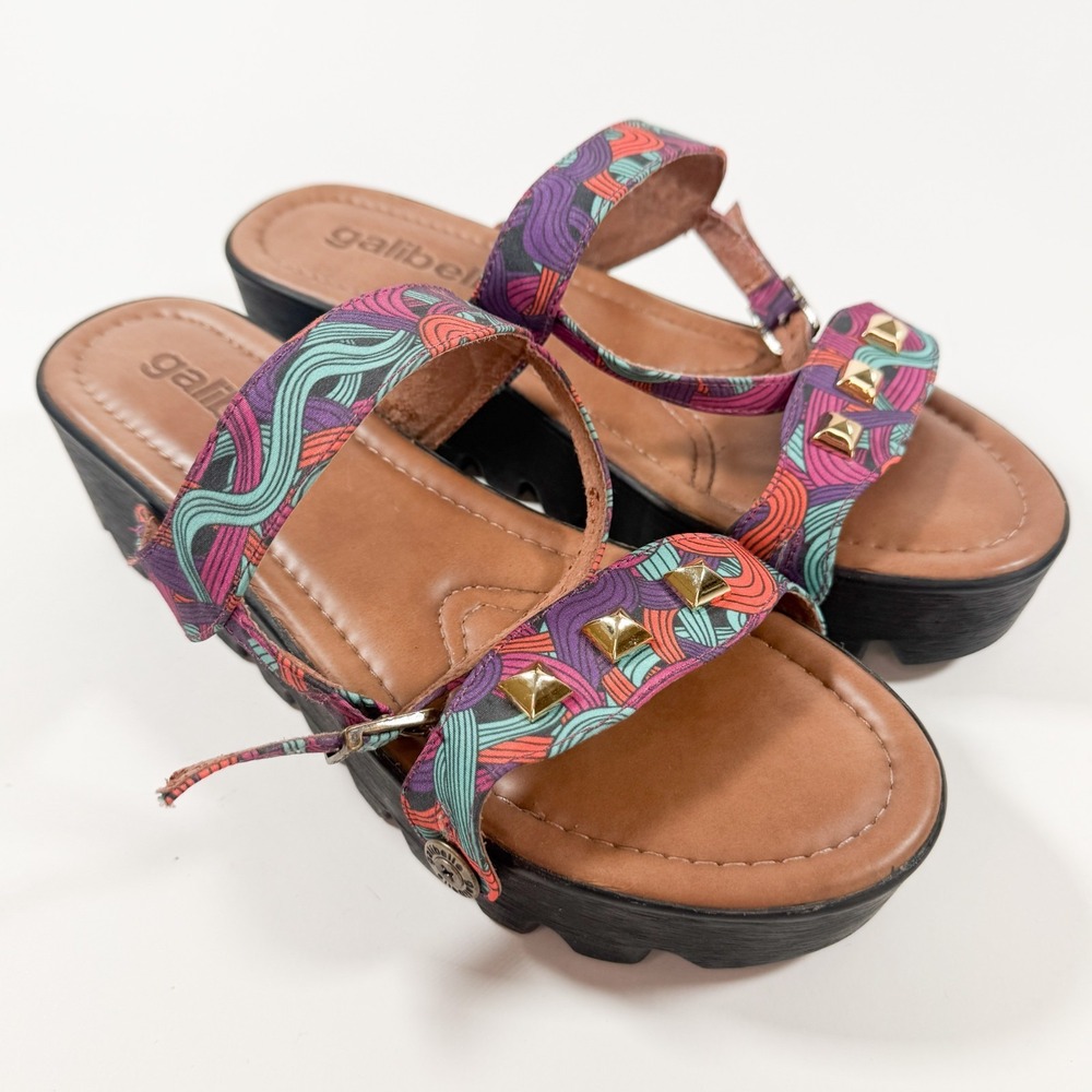 Galibelle Womens Platform Sandals Size L Studded Wedge Colorful‎ Straps